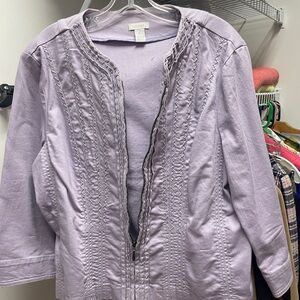 Chico's Purple Blazer with Embroidered Details and Satin Finish